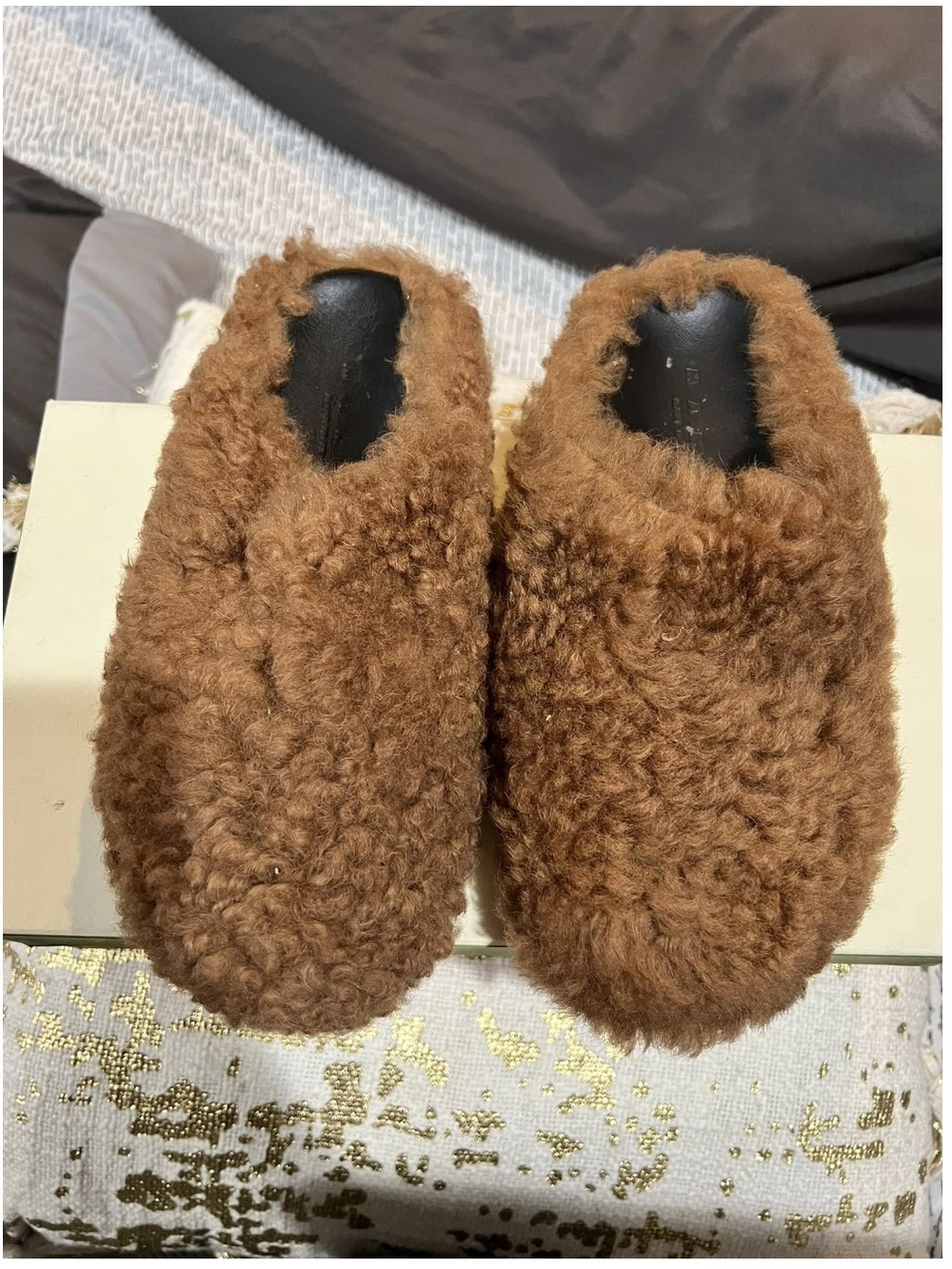 Marni Brown Faux-Shearling Slip-On Slippers